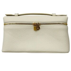 LORO PIANA IVORY GRAINED CALFSKIN LEATHER EXTRA POCKET HANDBAG